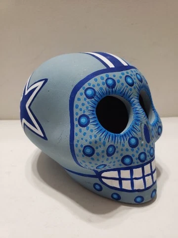 Dallas Cowboys Hand Painted Ceramic Sugar Skull Dia de los Muertos Halloween Cover