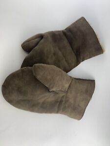 Made In Italy Gauntlet Gloves Real Leather Brown Warmer One Size KIDS VINTAGE