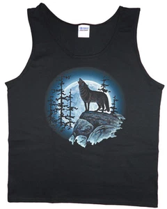 Herren Tank Top Einsamer Wolf heult auf den Mond Wölfe Natur Tierwelt T-Shirt Tee - Bild 1 von 1