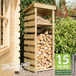 NEW NARROW SLIM LOG STORE WOODEN FIREWOOD STORAGE WOOD COVER PRESSURE TREATED - Picture 1 of 5