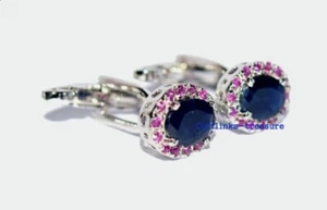 Natural Blue Sapphire & Ruby Gemstones with 925 Sterling Silver Cufflinks #845 - Picture 1 of 3