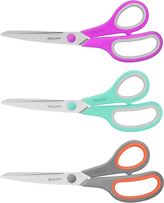 Scissors, Ibayam 8" All Purpose Scissors Bulk 3-Pack, Ultra Sharp 2.5Mm Thick Bl - Image 1 of 4