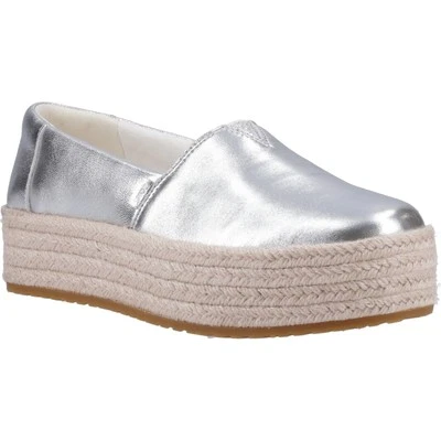 TOMS Valencia Leather Women's Silver Espadrilles New