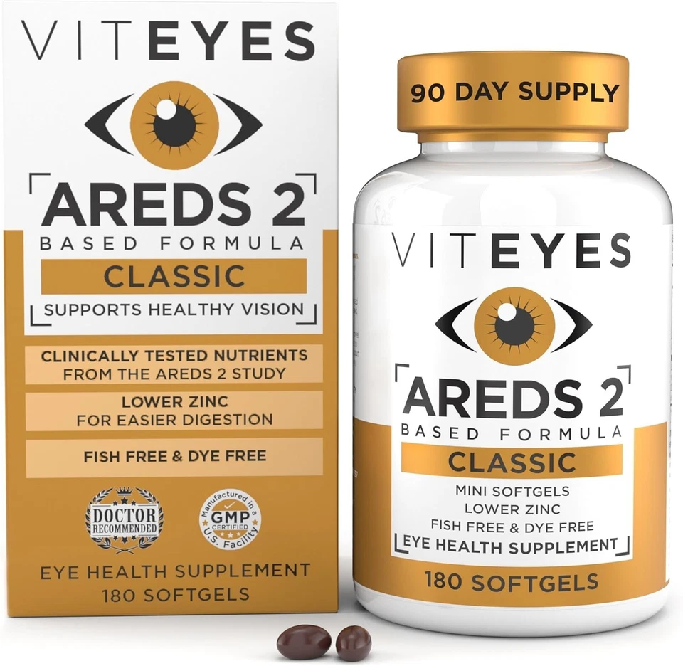 Витамины для здоровья глаз Viteyes AREDS 2 — классическая макулярная формула, 180 гелевых капсул - Изображение 1 из 4