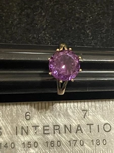 Vintage 14 k  Large Amethyst Cocktail Ring Size 10 - Picture 1 of 6