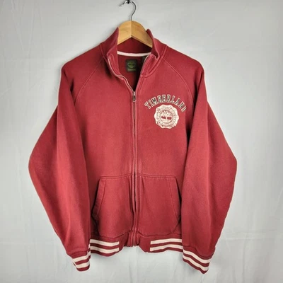 Vintage Y2K Timberland Burgundy Full Zip Sweatshirt M Embroidered Logo Varsity - Image 1 of 4