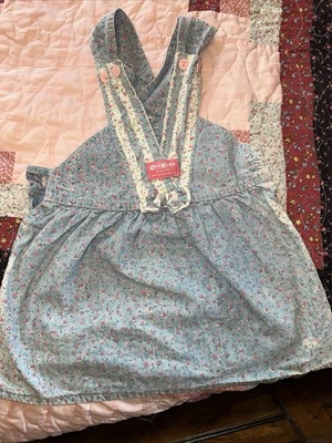 Vintage girls oshkosh pink floral “Vestback” denim dress floral print 4T - Image 1 of 4