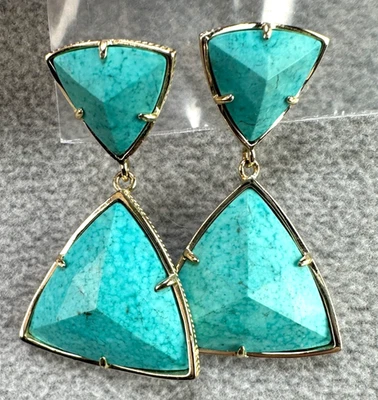 Pendientes Kendra Scott Turquesa Maury Triángulo Azul Magnesita Tono Dorado LEER Foto 1 de 4