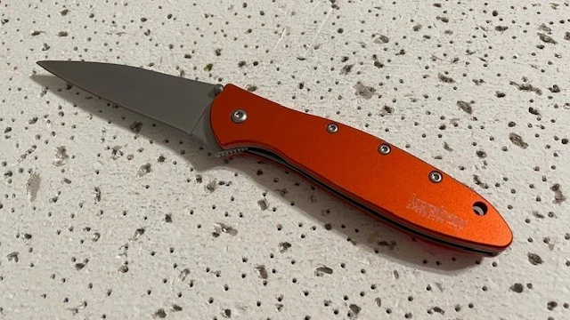 1660OR Kershaw Plain Blade Orange Handle Ken Onion Design Folding Pocket Knife - Image 1 of 4