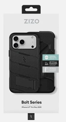 ZIZO BOLT серии чехол черный для iPhone 11 до 17 серии, зажим для ремня + закаленное стекло - Изображение 1 из 4