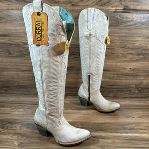 Corral Boots Womens 10 |White| 21” Tall Top Zipper J Toe Western Boots A4311 - Picture 1 of 20