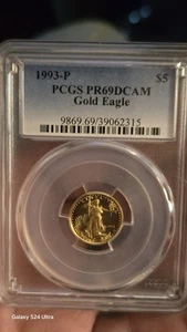 1993-P PCGS PR69 DCAM Gold Eagle $5 Cert 9869.69/39062315 - Picture 1 of 6