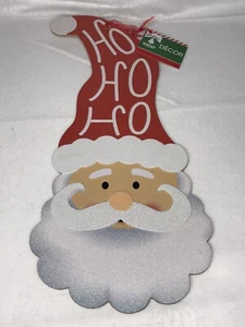 "Ho Ho Ho" Sparkly Santa Face Wall/Door Hanger-7.75" x 16" Christmas House Decor - Picture 1 of 3