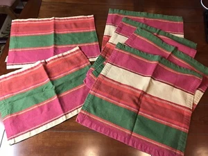 Pottery Barn Table Linens red green cream stripes  napkins placemats - Picture 1 of 11