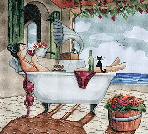 Kit de punto de cruz ~ Design Works My Day Off Woman relajándose en bañera #DW2777 - Imagen 1 de 3