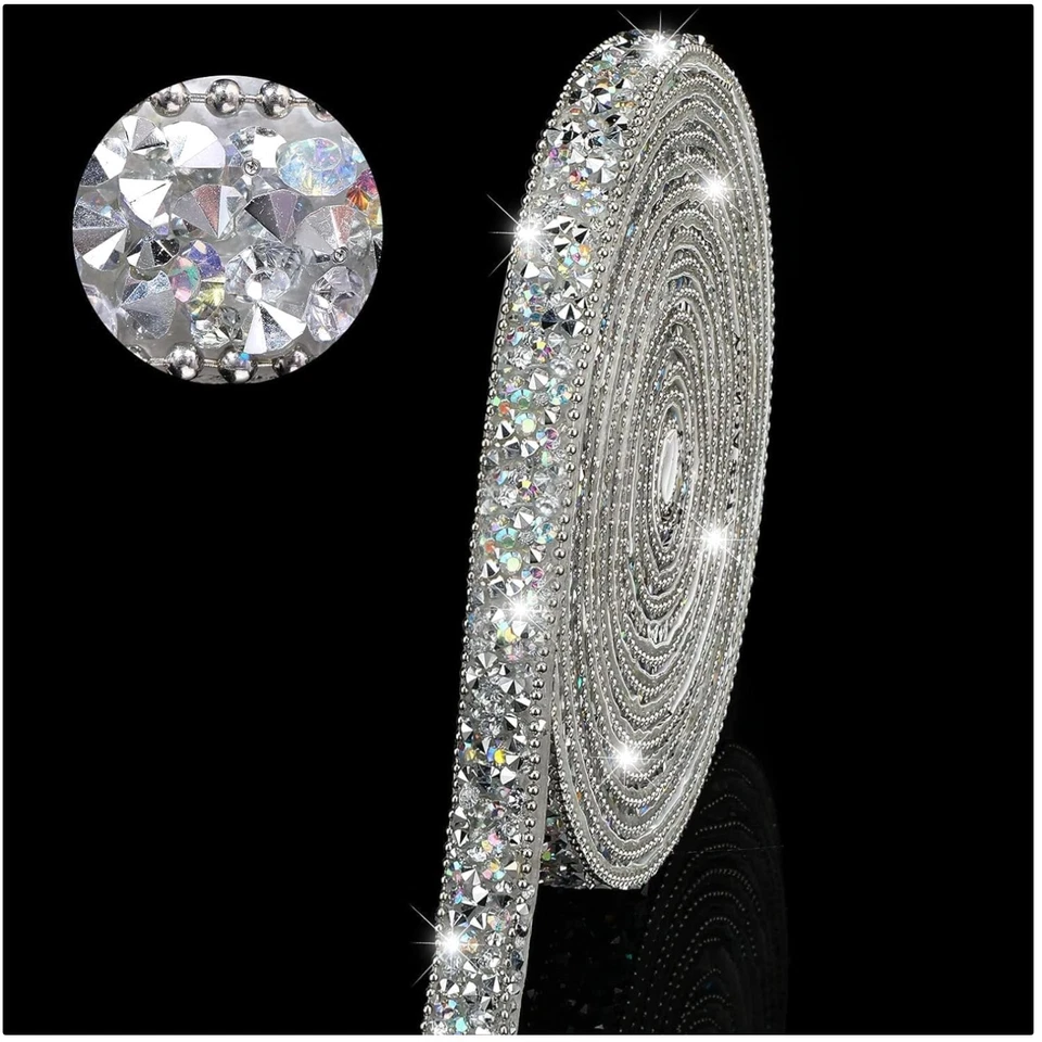 Strassband, Glitzerband, Bastelband, Dekoband, selbstklebend, 6 m, silber - Bild 1 von 4