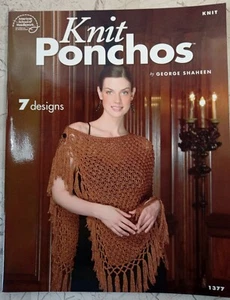 Knit Ponchos 7 Designs American School Needlework #1377 Pattern Butterfly Fringe - Picture 1 of 5