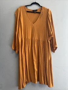 FOREVER 21 Dress Womens 3X Yellow V Neck Long Sleeve Plus - Picture 1 of 16
