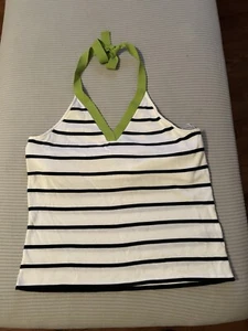 RALPH LAUREN White Black Striped Cotton Blend Halter Contrast Trim Top XL NWT - Picture 1 of 7
