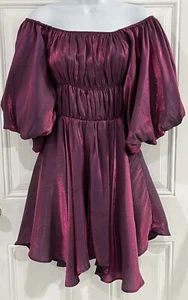 &merci Women's Mini Burgundy Metallic Swing Dress - Picture 1 of 2