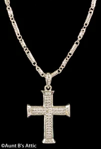 Gothic Silver Cross Metal Pendent Medallion Jeweled Costume Necklace - Picture 1 of 1