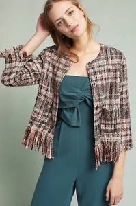 NWT $148 Anthropologie Fringed Tweed/Boucle Academy Jacket Size Large Z158-8 - Picture 1 of 7