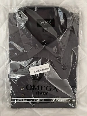 Nueva/Sellada Camisa de Vestir Omega Para Hombre (L) 32-33/16-16 1/2 Gris Carbón Italia Foto 1 de 4