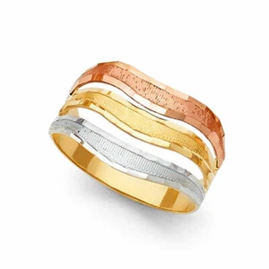 14k Real Solid Tricolor Gold 11 mm Seven Day Semanario Ring Anillo Oro Solido - Picture 1 of 3