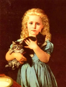 Oil painting catherine amyot an armful of mischief little girls with cats kitten - Picture 1 of 1