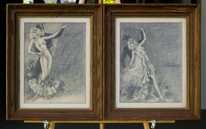 2 Original Art Deco Pencil Graphite on Paper Drawing Couple Dancers Signed N I - Picture 1 of 10