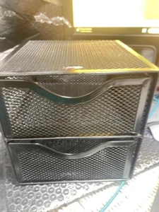 Black Mesh Desk Organizer with 2 Drawers 6" cube (Z20) - Picture 1 of 6