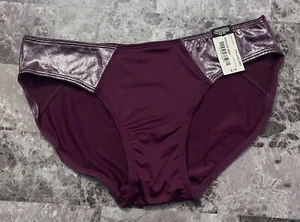 NWT AMBRIELLE S MAROON SILVER SHINE SMOOTH STRETCH NYLON SPANDEX BIKINI PANTIES - Picture 1 of 4