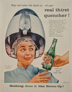 1956 7up Lady Beauty Shop Vintage Hairdryer Hairdresser Print Ad  - Picture 1 of 1