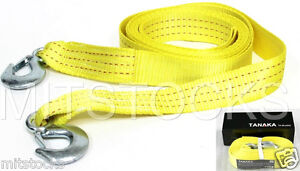 Tanaka Heavy Duty Tow Strap with Hooks 10,000 Lb Capacity (2" X 20') Yellow Rope