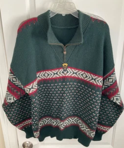 DALE OF NORWAY Men's M VTG 90s Wool 1/4 Zip Sweater Fair Isle Nordic Ski Green - Picture 1 of 17