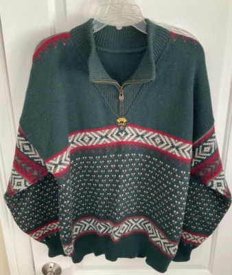 DALE OF NORWAY Men's M VTG 90s Wool 1/4 Zip Sweater Fair Isle Nordic Ski Green - Image 1 of 4