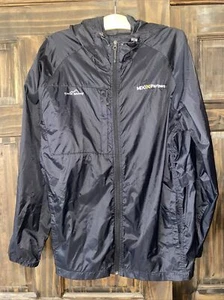 Eddie Bauer Rain Jacket - Mens XL - Black Nylon Rain Coat - Hooded Logo - Picture 1 of 18