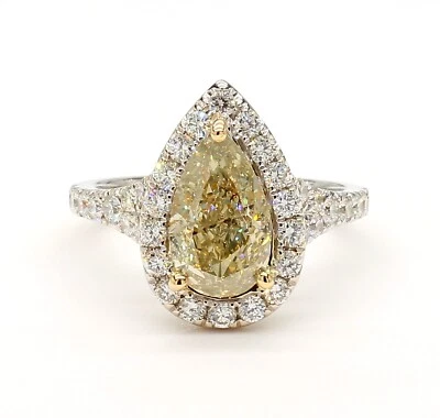 3CTW Diamond Ring Yellow Color Natural Fancy Pear Cut 18K Gold GIA Certified - Image 1 of 4