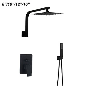 Matte Black Rain Shower Head Gooseneck Arm 2-Way Mixer Valve Hand Shower Tap Set - Picture 1 of 16