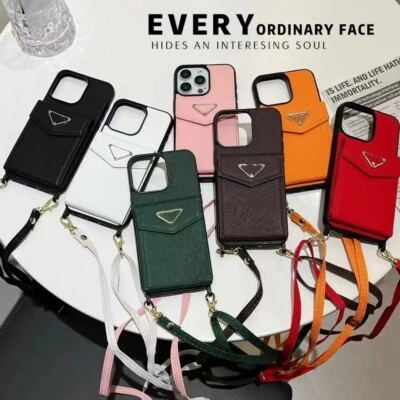 Crossbody Designer Triangle Card Holder Wallet Case for iPhone 16 15 14 Pro Max - Image 1 of 4