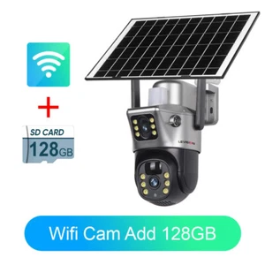 Solar Camera 4G Sim Outdoor Dual Lens WiFi 8MP 4K CCTV Built in Battery PIR Cam. - Picture 1 of 9