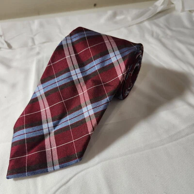 Paul Fredrick Red Plaid Mens Silk Dress Tie 63x4 Inches - Image 1 of 4