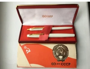 CONJUNTO DE BOLÍGRAFOS Y FUENTE RUSA URSS 14K NUEVO EN CAJA SOYUZ 60 ANIVERSARIO 1922-82 - Imagen 1 de 10
