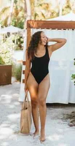 AndoFin One Piece Black Crinkle Swimsuit Women One Size - Fits US Sizes 2-14 NWT - Picture 1 of 13