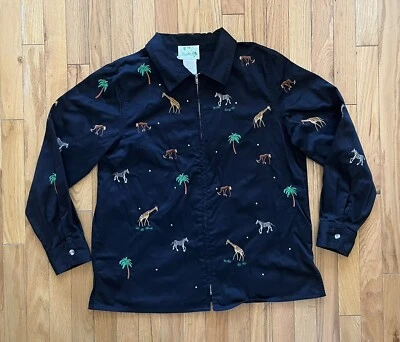 Quacker Factory Shacket Embroidered Animals AOP M Cotton Jacket Zip Grandmacore - Image 1 of 4