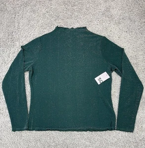 SO Women’s 1X Green Metallic Glitter Long Sleeve Mock Neck Top Blouse - Picture 1 of 9