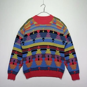 VTG 80s / 90s Antiqua Chunky Knit Sweater - Red Blue Aztec Stripe - Mens XL - Picture 1 of 4