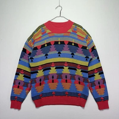 VTG 80s / 90s Antiqua Chunky Knit Sweater - Red Blue Aztec Stripe - Mens XL - Изображение 1 из 4