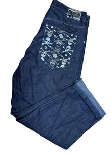 RARE Y2K Southpole Skull Embroidered Jeans Mens 38 Denim Baggy Skater Y2k Cyber - Picture 1 of 11