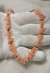 Vintage Angel Skin Branch Coral Gold Tone Beaded Necklace 15 Inches - Picture 1 of 7